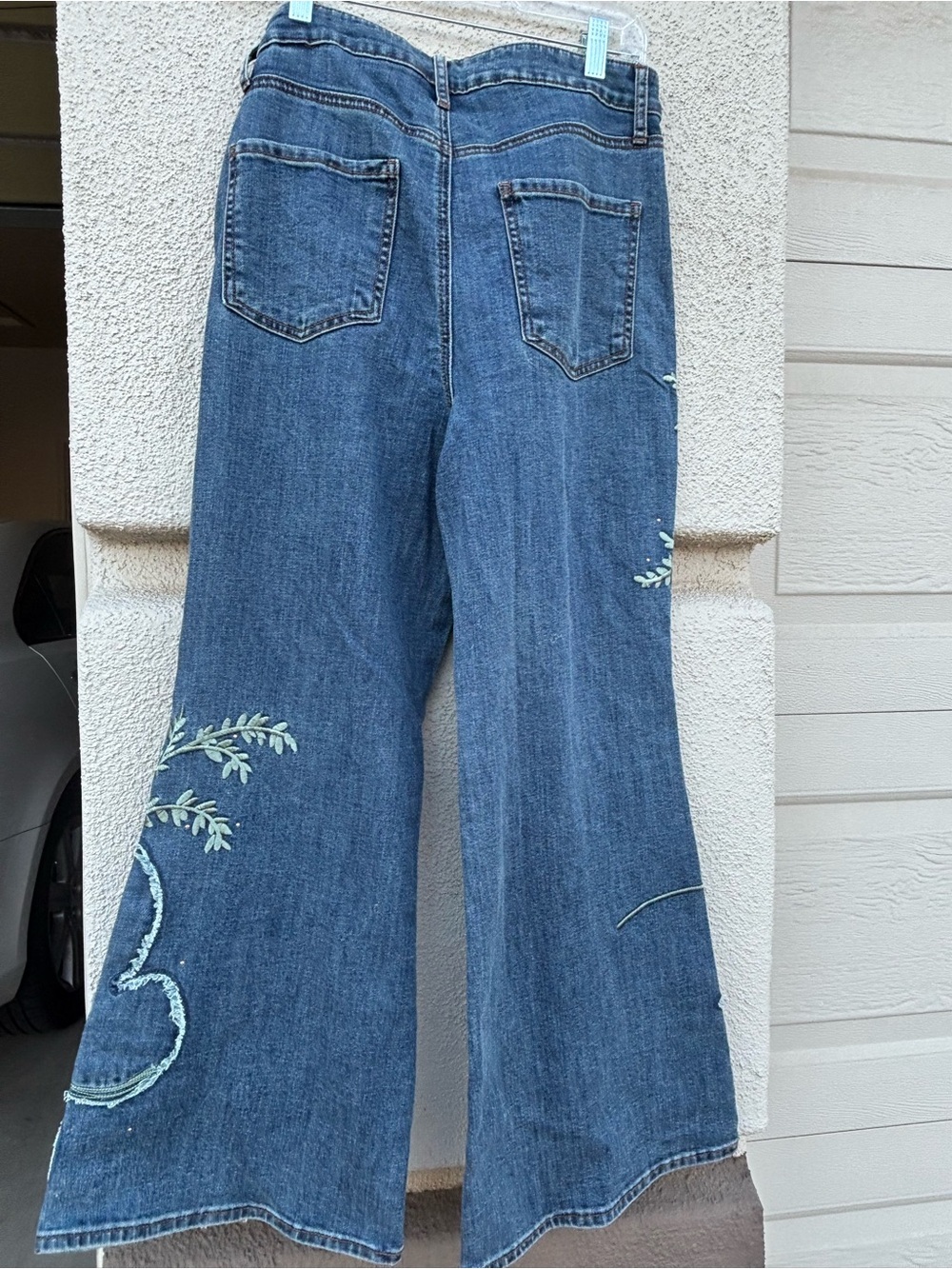 Chico's Blue Denim Embroidered Wide-Leg Jeans - Picture 2 of 5